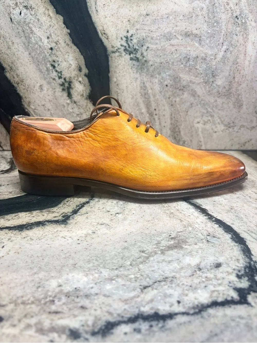 I Maschi Gold Men’s 42 Wholecut Oxford Shoes Italy Hand Patina Leather